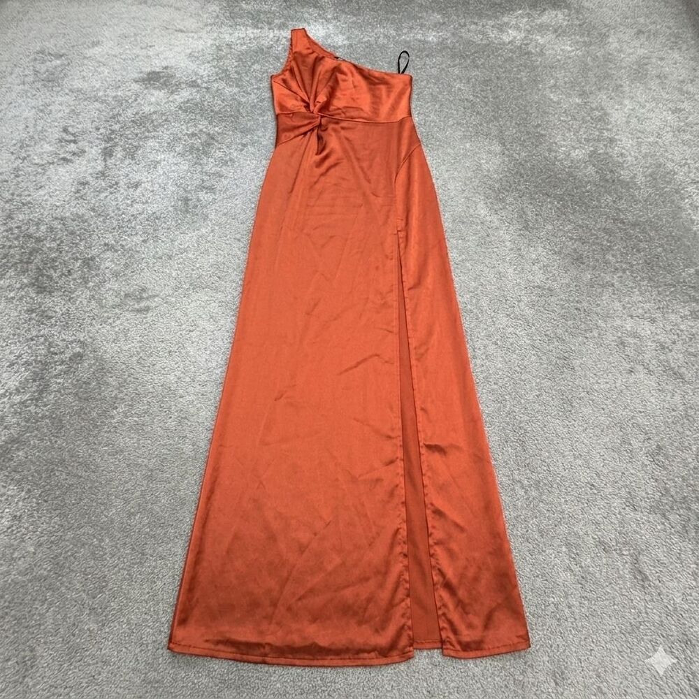 Missguided Satin One Shoulder Twist Front Maxi Dress Womens 8 Orange High Slit